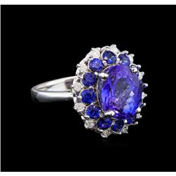 14KT White Gold 3.54 ctw Tanzanite, Sapphire and Diamond Ring