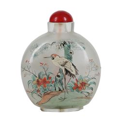 Large, Vintage Chinese Reverse Painted Snuff Bottle "Birds & Flowers"