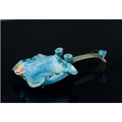 Chinese Lotus Bronze Tray with Jade Handle