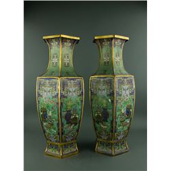 Pair Chinese Fine Bronze Cloisonne Vases Xuande MK