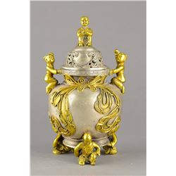 Chinese Silver & Gilt Gold Censer