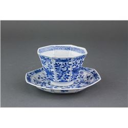 Chinese Blue and White Porcelain Cup with Plate