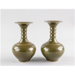 Pair Chinese Tea Dust Porcelain Vase Wanli Mark