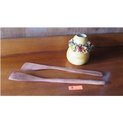 Miniature Paddles (approx. 2ft), Glazed Ceramic Gourd (Ipu), 9" H