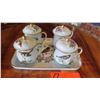 Image 2 : Bird-Themed Limoges (France) Ceramic Tray & 4 Lidded Teacups