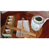 Image 8 : Painted Teapot (8" H), Porcelain Tray w/Handles, Teacups