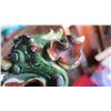 Image 10 : Vintage Green Ceramic Fu Dogs on Stands (10" H), Japanese Bowl