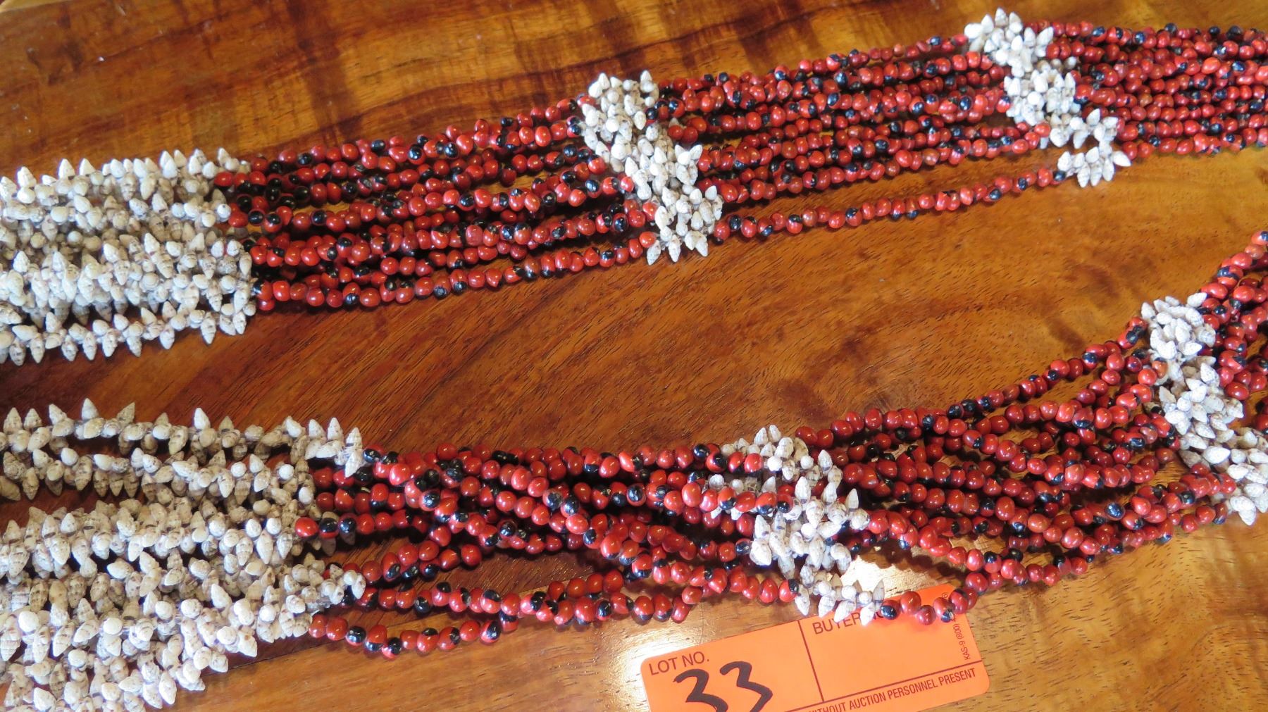 Shell Lei With Ribbon Hawaiian Shell Lei with Misc. Shells, 10 Strands, Red & White Shells ...