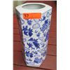 Image 1 : Tall Blue & White Hexagonal Vessel, 17.5" H