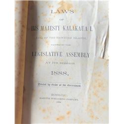 1888 Session Laws of His Majesty Kalakaua - Owned by Walter F. Frear as Judge of the Kingdom of Hawa