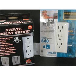 New lot of 2 wall mount surge protectors / 6 way with swivel/ 6 way side
