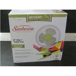New Sunbeam 6" clip + table fan