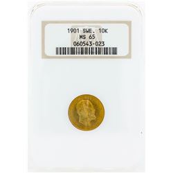 1901 Sweden 10 Kronor Gold Coin NGC MS65