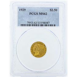 1929 $2 1/2 Indian Head Quarter Eagle Gold Coin PCGS MS62