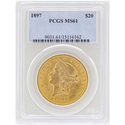 1897 $20 Liberty Head Double Eagle Gold Coin PCGS MS61