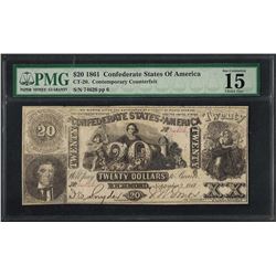 1861 $20 Contemporary Counterfeit Confederate States of America Note PMG Choice