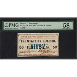 1863 50 Cent The State of Florida Obsolete Note PMG Choice About Uncirculated 58