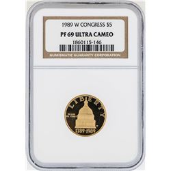 1989-W $5 Congress Commemorative Gold Coin NGC PF69 Ultra Cameo