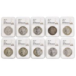 Lot of (10) 1886 $1 Morgan Silver Dollar Coins NGC MS64