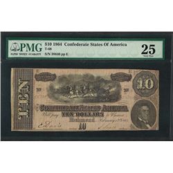 1864 $10 Confederate States of America Note T-68 PMG Very Fine 25