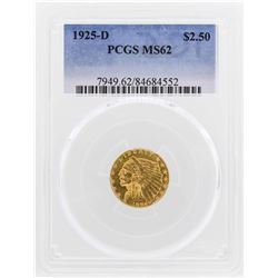 1925-D $2 1/2 Indian Head Quarter Eagle Gold Coin PCGS MS62