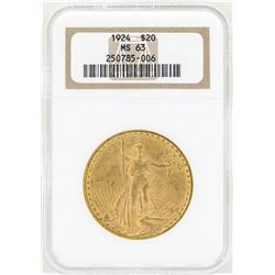 1924 $20 St. Gaudens Double Eagle Gold Coin NGC MS63