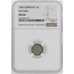 1863 Germany Bavaria Kreuzer Coin NGC MS64