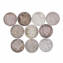 Lot of (10) $1 Peace Silver Dollar Coins