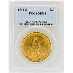 1914-S $20 St. Gaudens Double Eagle Gold Coin PCGS MS64