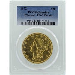 1872 $20 Liberty Head Double Eagle Gold Coin PCGS Genuine