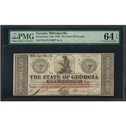 1862 $5 The State of Georgia Obsolete Note PMG Choice Uncirculated 64EPQ