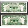 Image 2 : Lot of (2) 1953 $5 Silver Certificate Notes