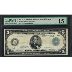 1914 $5 Federal Reserve Note Chicago Fr.868 PMG Choice Fine 15