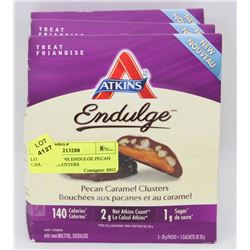 LOT OF 3 ATKINS INDULGE PECAN CARAMEL CLUSTERS