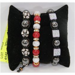 GROUP OF 3 BEADED MACRAME BRACELETS