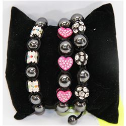GROUP OF 3 BEADED MACRAME BRACELETS