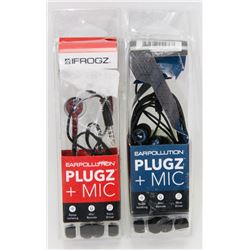 2 PAIRS OF IFROGZ PLUGZ EAR POLLUTION EARPHONES
