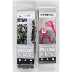 2 PAIRS OF IFROGZ PLUGZ EAR POLLUTION EARPHONES