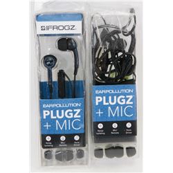2 PAIRS OF IFROGZ PLUGZ EAR POLLUTION EARPHONES