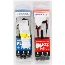 2 PAIRS OF IFROGZ PLUGZ EAR POLLUTION EARPHONES
