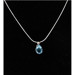 RHINESTONE WATER DROP PENDANT WITH SNAKE CHAIN