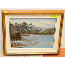 ORIGINAL FRAMED  ARTWORK OF A MOUNTAIN LAKE (ART )