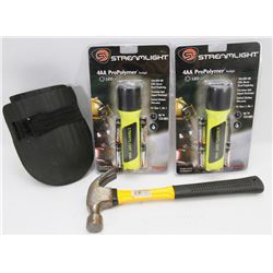 FLAT WITH HAMMER,  2 NEW LED FLASHLIGHTS AND