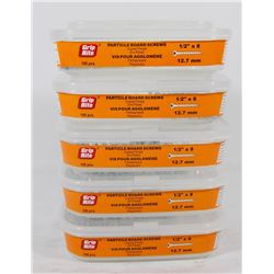 5 TUBS OF PARTICLE BOARD SCREWS 1/2" X 8