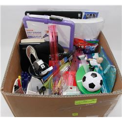 BOX W/LOTS OF NEW OFFICE SUPPLIES -