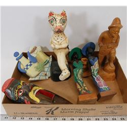 FLAT OF VINTAGE WOODEN HANDMADE SCULPTURES