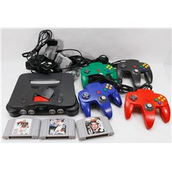 NINTENDO 64 W/ 4 CONTROLLERS, 3 GAMES