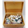 Image 1 : WOODEN BOX WITH ASSORTMENT OF CRAFT SUPPLIES.