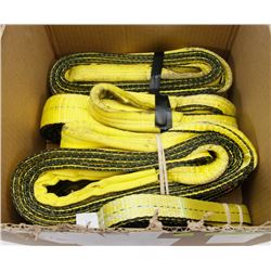 BOX W/ 5 NEW LIFTING SLINGS: 3- 8FT, 1- 6FT AND