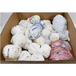 LARGE BOX W/ NEW KNITTING THREAD, WOOL